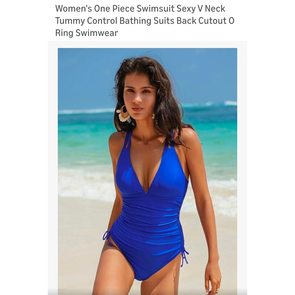 LAVANACE Womens One Piece Swimsuit Royal Blue V Neck Tummy Control O Ring Cutout